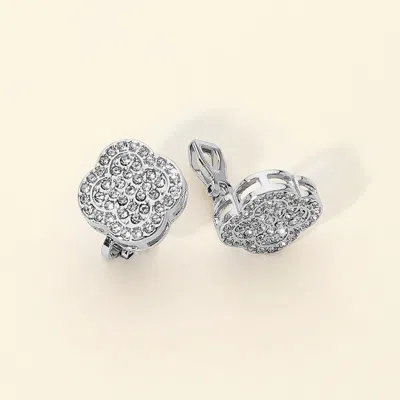 Fashnzfab Crystal Floral Medallion Clip On Earrings In Silver