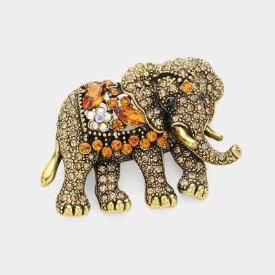 Fashnzfab Crystal Floral Rhinestone Elephant Pin Brooch In Orange