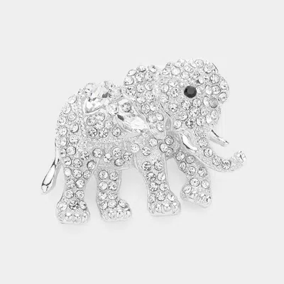 Fashnzfab Crystal Floral Rhinestone Elephant Pin Brooch In Silver
