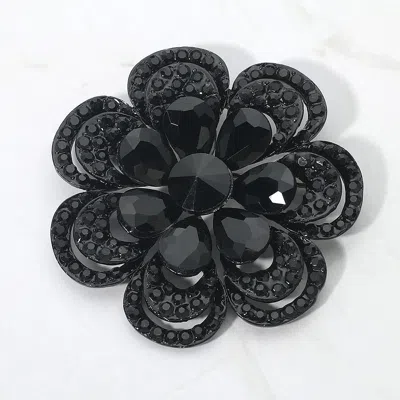 Fashnzfab Crystal Floral Statement Pin Brooch In Black