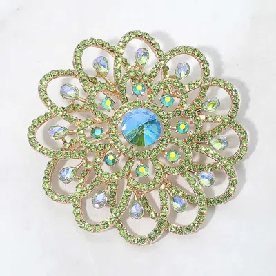 Fashnzfab Crystal Floral Statement Pin Brooch In Gold