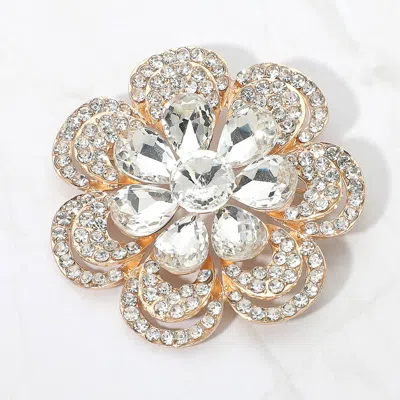 Fashnzfab Crystal Floral Statement Pin Brooch In Gold