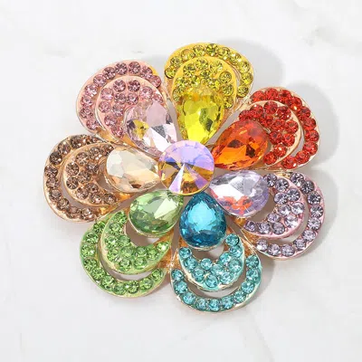 Fashnzfab Crystal Floral Statement Pin Brooch In Multi