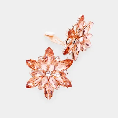 Fashnzfab Crystal Flower Clip On Evening Earrings In Pink