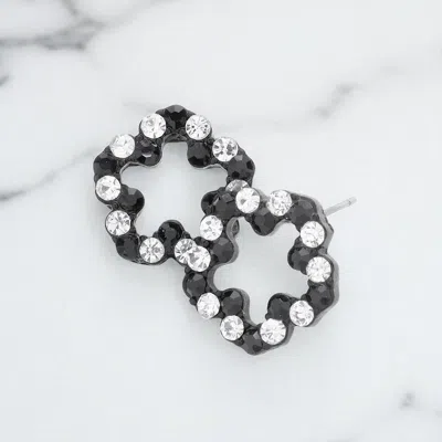Fashnzfab Crystal Flower Stud Earrings - Black, Clear, Jet Black