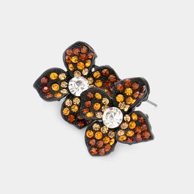 Fashnzfab Crystal Flower Stud Earrings - Black, Clear, Smoked Topaz