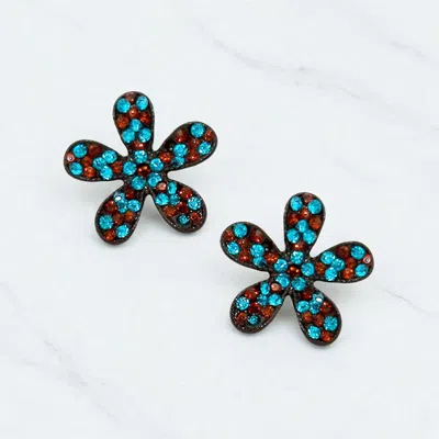Fashnzfab Crystal Flower Stud Earrings - Brown, Smoked Topaz In Neutral