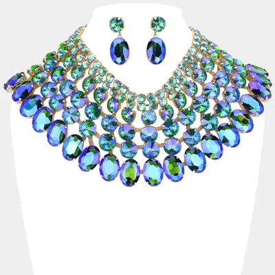 Fashnzfab Crystal Glass Bib Statement Necklace In Blue