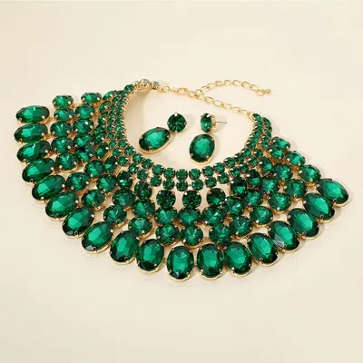 Fashnzfab Crystal Glass Bib Statement Necklace In Gold