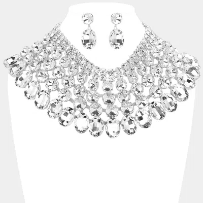 Fashnzfab Crystal Glass Bib Statement Necklace In Metallic