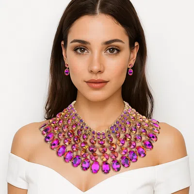 Fashnzfab Crystal Glass Bib Statement Necklace In Multi