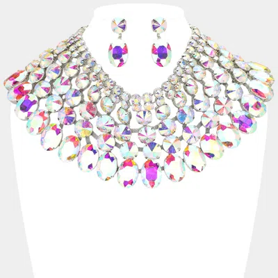 Fashnzfab Crystal Glass Bib Statement Necklace In Pink