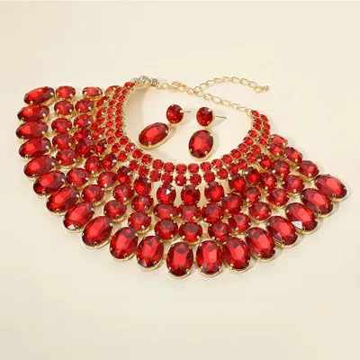 Fashnzfab Crystal Glass Bib Statement Necklace In Red
