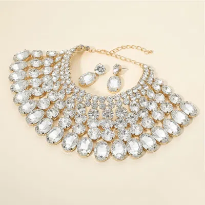 Fashnzfab Crystal Glass Bib Statement Necklace In Silver