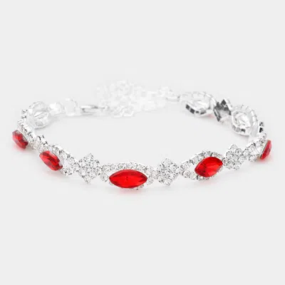 Fashnzfab Crystal Glass Marquise Evening Bracelet In Silver