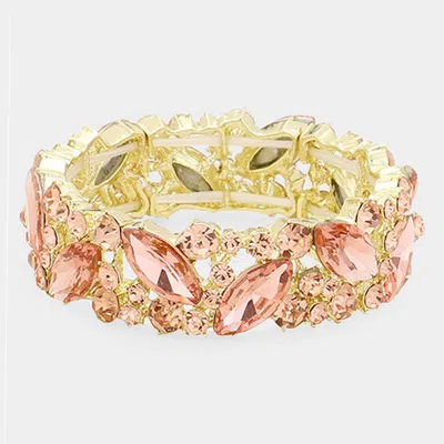 Fashnzfab Crystal Glass Marquise Evening Stretch Bracelet Peach In Pink