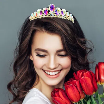 Fashnzfab Crystal Glass Teardrop Cluster Princess Tiara In Multi