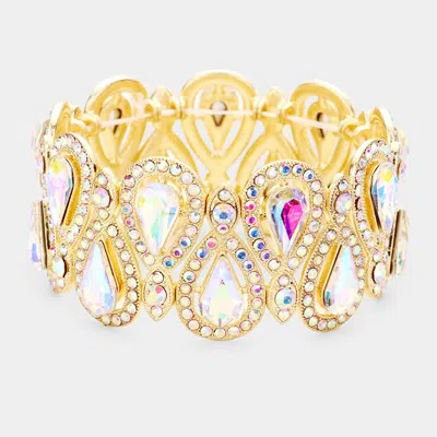 Fashnzfab Crystal Glass Teardrop Evening Stretch Bracelet Ab, Gold