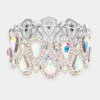 Fashnzfab Crystal Glass Teardrop Evening Stretch Bracelet Ab, Silver In Multi