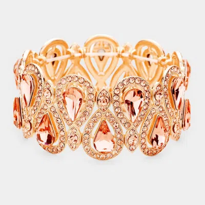 Fashnzfab Crystal Glass Teardrop Evening Stretch Bracelet Peach In Pink