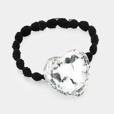 Fashnzfab Crystal Heart Accented Stretch Hair Band In Black
