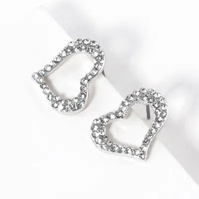 Fashnzfab Crystal Heart Cutout Stud Earrings In Metallic