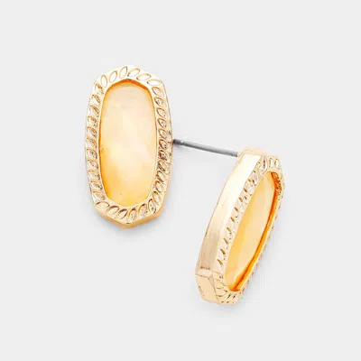 Fashnzfab Crystal Hexagon Embossed Metal Stud Earrings In Gold