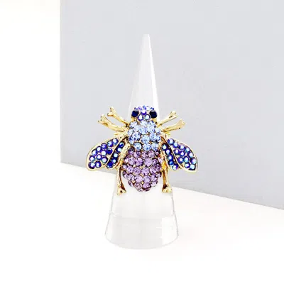 Fashnzfab Crystal Honey Bee Stretch Ring In Blue