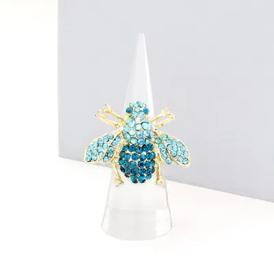 Fashnzfab Crystal Honey Bee Stretch Ring In Blue