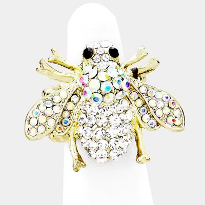 Fashnzfab Crystal Honey Bee Stretch Ring In Gold