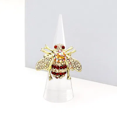 Fashnzfab Crystal Honey Bee Stretch Ring In Gold