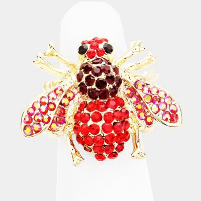 Fashnzfab Crystal Honey Bee Stretch Ring In Multi