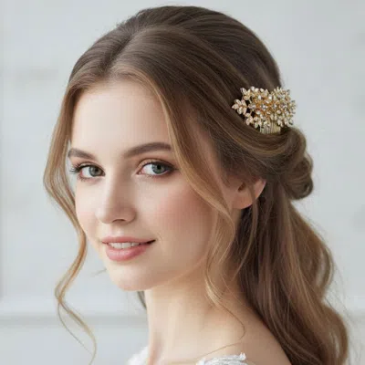 Fashnzfab Crystal Leaf Branch Hair Comb In Gold