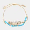 Fashnzfab Crystal Leaf Charm Layered Pull Tie Bracelet Gold, Turquoise In Multi