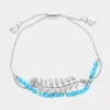 Fashnzfab Crystal Leaf Charm Layered Pull Tie Bracelet Rhodium, Turquoise In Multi