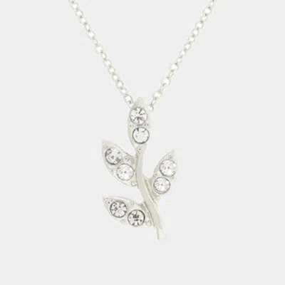 Fashnzfab Crystal Leaf Twig Pendant Necklace In White