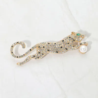 Fashnzfab Crystal Leopard Pin Brooch In Multi
