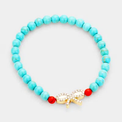 Fashnzfab Crystal Lined Bow Tie Pearl Stretch Bracelets In Blue