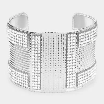 Fashnzfab Crystal Lined Metal Cuff Bracelet Rhodium In Silver