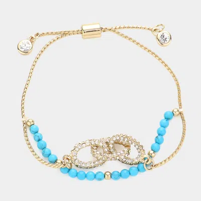 Fashnzfab Crystal Link Charm Layered Pull Tie Bracelet Turquoise In Blue