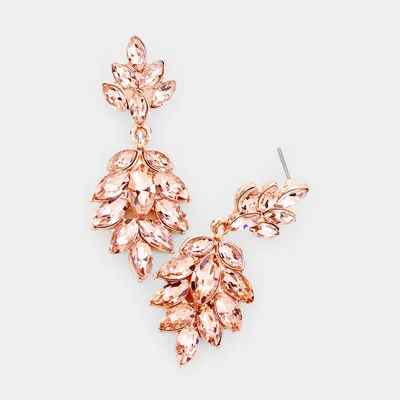 Fashnzfab Crystal Marquise Cluster Drop Evening Earrings In Pink