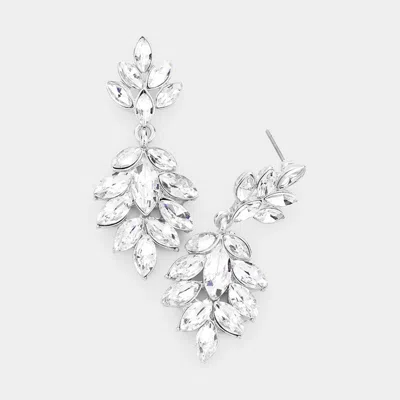 Fashnzfab Crystal Marquise Cluster Drop Evening Earrings In Silver