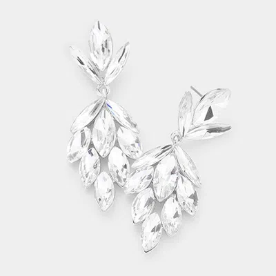Fashnzfab Crystal Marquise Cluster Evening Earrings In Silver