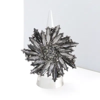 Fashnzfab Crystal Marquise Cluster Floral Stretch Ring In Gray