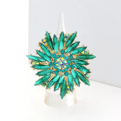 Fashnzfab Crystal Marquise Cluster Floral Stretch Ring In Green