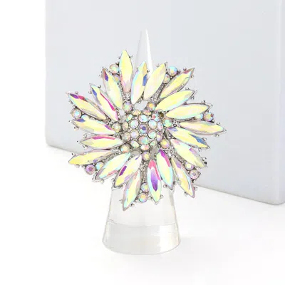 Fashnzfab Crystal Marquise Cluster Floral Stretch Ring In Multi