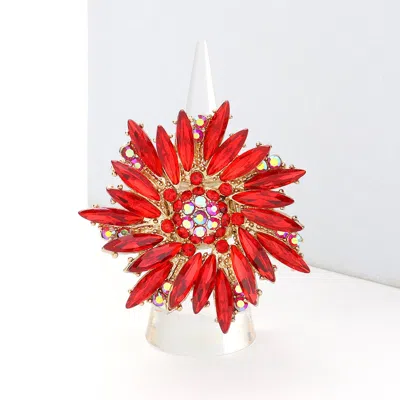 Fashnzfab Crystal Marquise Cluster Floral Stretch Ring In Red