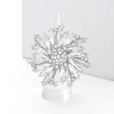 Fashnzfab Crystal Marquise Cluster Floral Stretch Ring In White