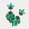 Fashnzfab Crystal Marquise Ornate Floral Evening Earrings - Emerald, Gold In Green
