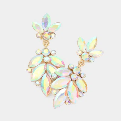 Fashnzfab Crystal Marquise Ornate Floral Evening Earrings In Gold